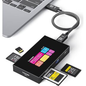 DOCKCASE Smart USB-C Hub 8-in-1 with Touch Screen for CFexpress Type A/Type B and UHS-II SD/microSD Card Reader, with 4K HDMI, 100W Power Delivery, USB-C and USB-A 3.2 Gen 2 10 Gbps Data Ports