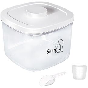 Airtight Cat Food Storage Container,5.28QT|5L Cat Food Container,Clear Cat Food Bin with Measuring Cup,POP container for Pet Food,hold up to 5~6 lb Dry Cat Dog Food-BPA Free