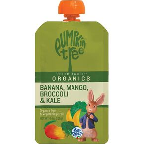 Pumpkin Tree Peter Rabbit Organics, Banana, Mango, and Kale, 4 Squeeze Pouch, Mango, Broccoli & Kale, 4.4 Ounce (Pack of 10)