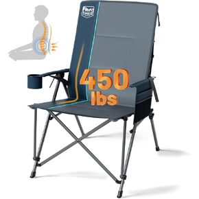 TIMBER RIDGE Oversized Camping Chair with Lumbar Support, Portable Folding Chair Heavy Duty for Adults Supports 450 LBS for Outdoor Camping, Lawn, with High Back, Cup Holder, Side Pocket - Grey