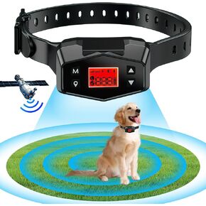 GPS Electric Fence for Dogs Wireless Dog Fence Dog Collar Electric Wireless Pet Fence Pet Containment System Adjustable Warning Strength Waterproof Electric Fence for Most Dogs Outdoor