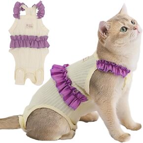 DENTRUN Cat Surgery Recovery Suit Female Male Kitten Soft Vest, Cat Surgical Collar Cone Alternative Shirt, Abdominal Wounds Anti-Licking Pajama for Cat Spay, Cat Body Suit Post Surgery for Cats Only