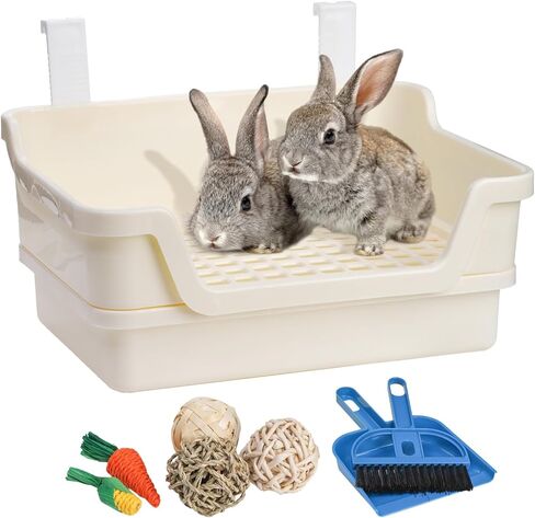 coloch كبير جدا صندوق فضلات الأرانب المدرب مرحاض أرنب، البلاستيك الأرنب قعادة المدرب ركن المرحاض مع صينية تفريغ صندوق عموم الحيوان الصغير للبالغين خنزير غينيا الفئران شينشيلا، أبيض in Kuwait
