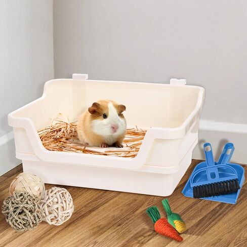 coloch كبير جدا صندوق فضلات الأرانب المدرب مرحاض أرنب، البلاستيك الأرنب قعادة المدرب ركن المرحاض مع صينية تفريغ صندوق عموم الحيوان الصغير للبالغين خنزير غينيا الفئران شينشيلا، أبيض in Kuwait