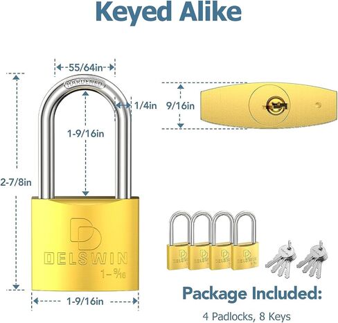 DELSWIN Weatherproof Padlock with Key - Heavy Duty Gym Locker Lock with 1-9/16" Solid Brass Lock Body, Hardened Steel Shackle, Marine Grade Pad Lock for Outdoor Gate, Fence, Shed (Keyed Alike, 2 Pack) in Saudi Arabia