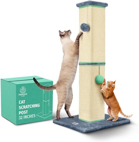 Tall Cat Scratching Post 32 Inches - Protects Furniture - Durable and Sturdy Design - Aesthetic Cat Accessories Essentials Grey/Blue in Saudi Arabia