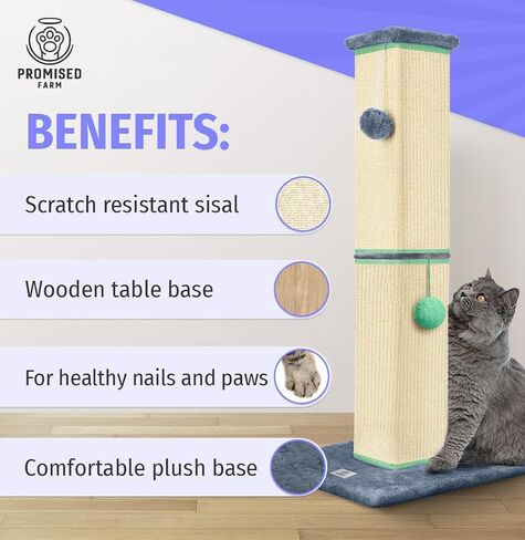 Tall Cat Scratching Post 32 Inches - Protects Furniture - Durable and Sturdy Design - Aesthetic Cat Accessories Essentials Grey/Blue in Saudi Arabia