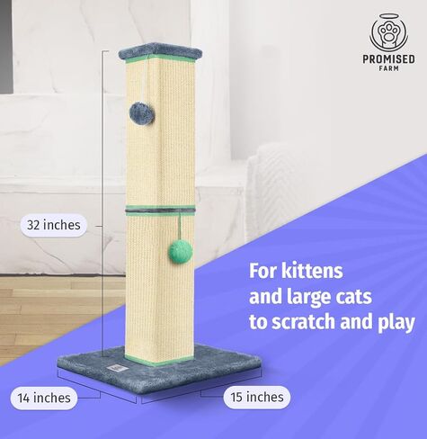 Tall Cat Scratching Post 32 Inches - Protects Furniture - Durable and Sturdy Design - Aesthetic Cat Accessories Essentials Grey/Blue in Saudi Arabia
