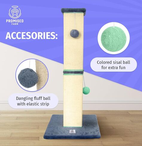 Tall Cat Scratching Post 32 Inches - Protects Furniture - Durable and Sturdy Design - Aesthetic Cat Accessories Essentials Grey/Blue in Saudi Arabia