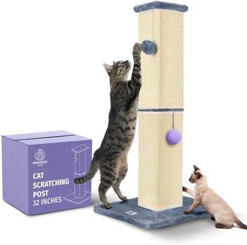 Tall Cat Scratching Post 32 Inches - Protects Furniture - Durable and Sturdy Design - Aesthetic Cat Accessories Essentials Grey/Blue in Saudi Arabia