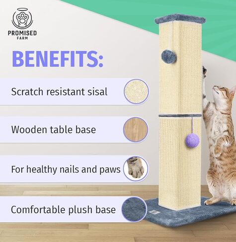 Tall Cat Scratching Post 32 Inches - Protects Furniture - Durable and Sturdy Design - Aesthetic Cat Accessories Essentials Grey/Blue in Saudi Arabia