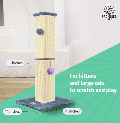 Tall Cat Scratching Post 32 Inches - Protects Furniture - Durable and Sturdy Design - Aesthetic Cat Accessories Essentials Grey/Blue in Saudi Arabia