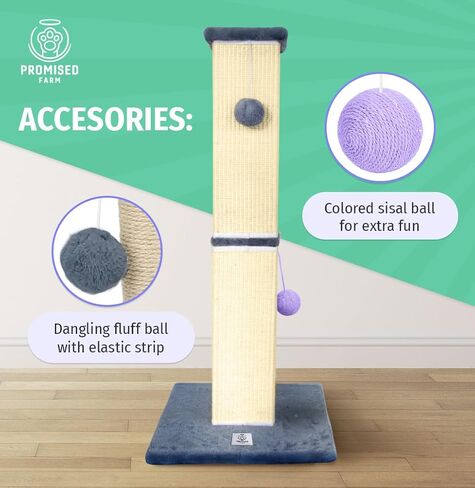 Tall Cat Scratching Post 32 Inches - Protects Furniture - Durable and Sturdy Design - Aesthetic Cat Accessories Essentials Grey/Blue in Saudi Arabia