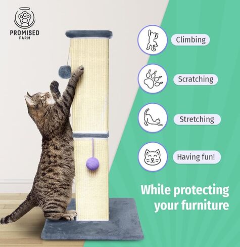 Tall Cat Scratching Post 32 Inches - Protects Furniture - Durable and Sturdy Design - Aesthetic Cat Accessories Essentials Grey/Blue in Saudi Arabia