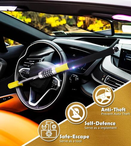 Tevlaphee Steering Wheel Lock Anti Theft Security Extendable Device Retractable Keyless Password 5 Coded Combination Antitheft Lock Heavy Duty Universal Fit for Vehicle Car Truck Van SUV Twin Hooks in Saudi Arabia