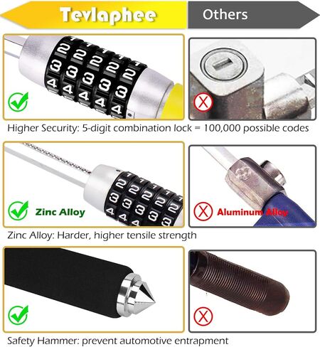 Tevlaphee Steering Wheel Lock Anti Theft Security Extendable Device Retractable Keyless Password 5 Coded Combination Antitheft Lock Heavy Duty Universal Fit for Vehicle Car Truck Van SUV Twin Hooks in Saudi Arabia