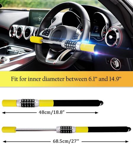 Tevlaphee Steering Wheel Lock Anti Theft Security Extendable Device Retractable Keyless Password 5 Coded Combination Antitheft Lock Heavy Duty Universal Fit for Vehicle Car Truck Van SUV Twin Hooks in Saudi Arabia