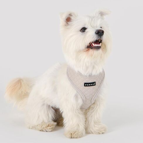 Puppia Irvin Dog Harness Over-The-Head Warm Winter Diamond Pattern Adjustable Chest for Small and Medium Dog, Cream, Medium in Kuwait