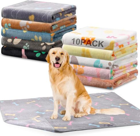 20 Pcs Puppy Blankets with Paw Print Soft Fluffy Fleece Pet Blankets Sleep Mat Flannel Throw Washable for Small Medium Large Dogs Puppy Cats, 10 Styles (24 x 16 Inches) in Saudi Arabia