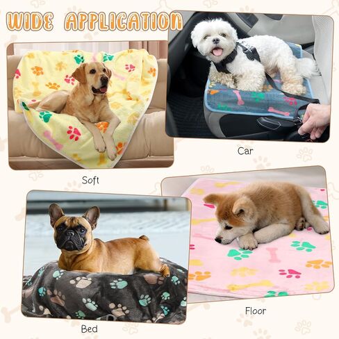 20 Pcs Puppy Blankets with Paw Print Soft Fluffy Fleece Pet Blankets Sleep Mat Flannel Throw Washable for Small Medium Large Dogs Puppy Cats, 10 Styles (24 x 16 Inches) in Saudi Arabia