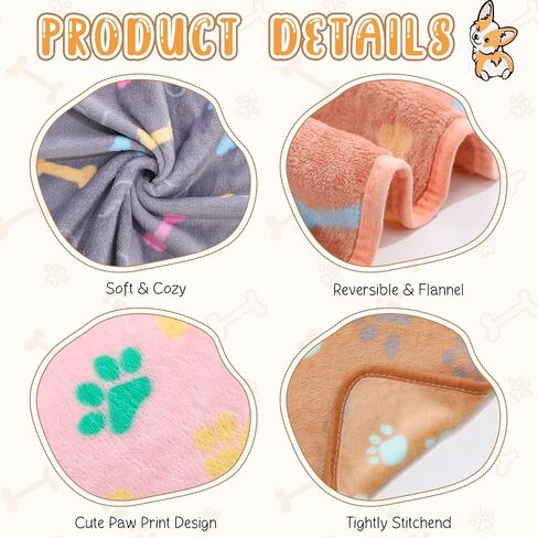 20 Pcs Puppy Blankets with Paw Print Soft Fluffy Fleece Pet Blankets Sleep Mat Flannel Throw Washable for Small Medium Large Dogs Puppy Cats, 10 Styles (24 x 16 Inches) in Saudi Arabia