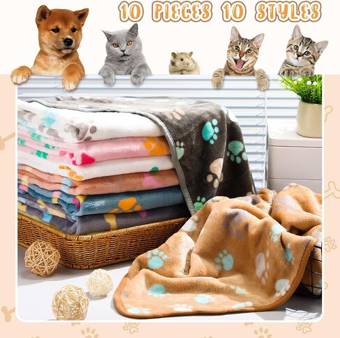 20 Pcs Puppy Blankets with Paw Print Soft Fluffy Fleece Pet Blankets Sleep Mat Flannel Throw Washable for Small Medium Large Dogs Puppy Cats, 10 Styles (24 x 16 Inches) in Saudi Arabia