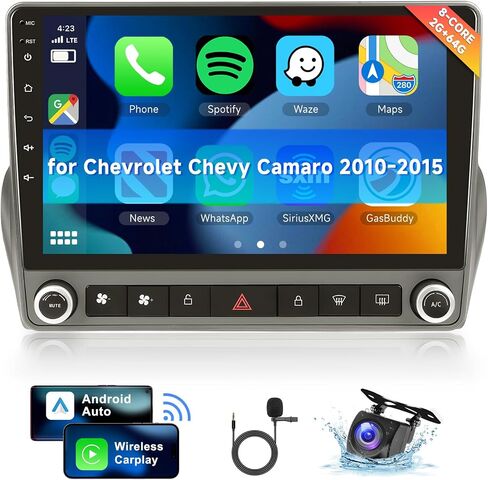 [8 CORE 4G+64G] راديو سيارة لسيارة شيفروليه تشيفي كامارو 2010-2015 مع Carplay/Android Auto، 9 بوصة Android 13 IPS شاشة تعمل باللمس ستيريو سيارة، بلوتوث، GPS Navi، WiFi، SWC، كاميرا احتياطية in Saudi Arabia