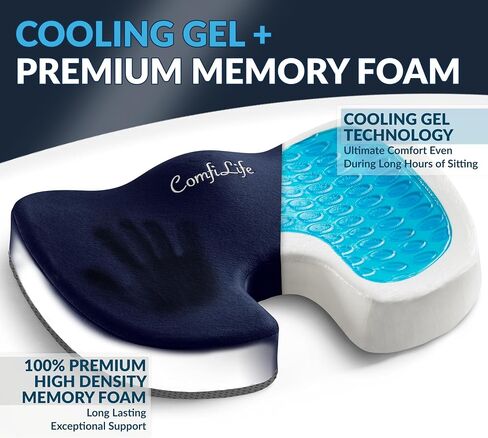 ComfiLife Doctor Recommended Seat Cushion - Premium Gel & Memory Foam Office Chair, Car Seat, Lifting Cushion - Chair Cushions for Back & Sciatica Relief - Seat Cushions for Office & Desk (Black) in Kuwait