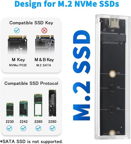 حاوية ELUTENG شفافة M.2 NVMe SSD مع أضواء LED ملونة، حاوية SSD 10 جيجابت في الثانية M2 SSD خالية من الأدوات NVMe إلى USB محول حاوية خارجية لـ M-Key SSD 2230 2242 2260 2280 أحجام تدعم UASP Trim in Saudi Arabia