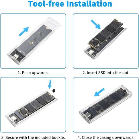 حاوية ELUTENG شفافة M.2 NVMe SSD مع أضواء LED ملونة، حاوية SSD 10 جيجابت في الثانية M2 SSD خالية من الأدوات NVMe إلى USB محول حاوية خارجية لـ M-Key SSD 2230 2242 2260 2280 أحجام تدعم UASP Trim in Saudi Arabia