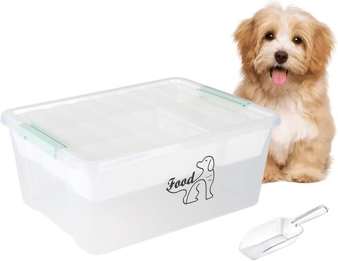 2-Layer Dog Food Storage Container,Dog Treat Box with Food Scoop,Clear Dog Food Bin with Lid and Snack Tray,Stackable Storage Box for Pet Food,Dog Kibble,Jerky,Treat Sticks-BPA Free in Saudi Arabia