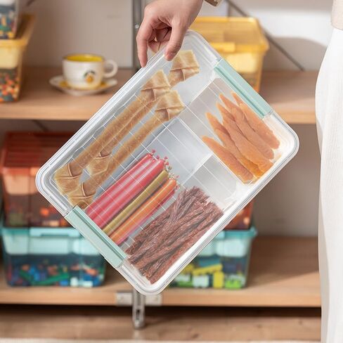 2-Layer Dog Food Storage Container,Dog Treat Box with Food Scoop,Clear Dog Food Bin with Lid and Snack Tray,Stackable Storage Box for Pet Food,Dog Kibble,Jerky,Treat Sticks-BPA Free in Saudi Arabia