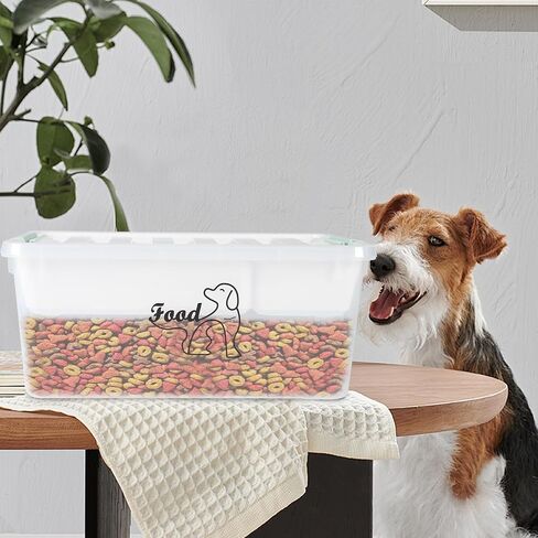 2-Layer Dog Food Storage Container,Dog Treat Box with Food Scoop,Clear Dog Food Bin with Lid and Snack Tray,Stackable Storage Box for Pet Food,Dog Kibble,Jerky,Treat Sticks-BPA Free in Saudi Arabia