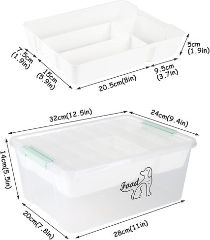 2-Layer Dog Food Storage Container,Dog Treat Box with Food Scoop,Clear Dog Food Bin with Lid and Snack Tray,Stackable Storage Box for Pet Food,Dog Kibble,Jerky,Treat Sticks-BPA Free in Saudi Arabia