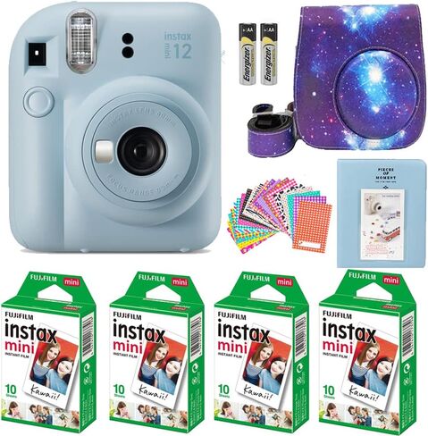 Fujifilm Instax Mini 12 Instant Camera Pastel Blue with Fujifilm Instant Mini Film Value Pack 40 Sheets + Accessories Including Blue Carrying Case with Strap, Photo Album, Stickers (Pastel Blue) in Saudi Arabia
