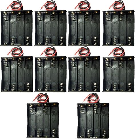 TrendBox Pack of 10pcs For 3xAA Battery 4.5V LR6 UM3 Black Plastic Storage Case Holder Clip Type with 6" Two Wire 22AWG Spring Lead Flat Tip Container DIY in Saudi Arabia
