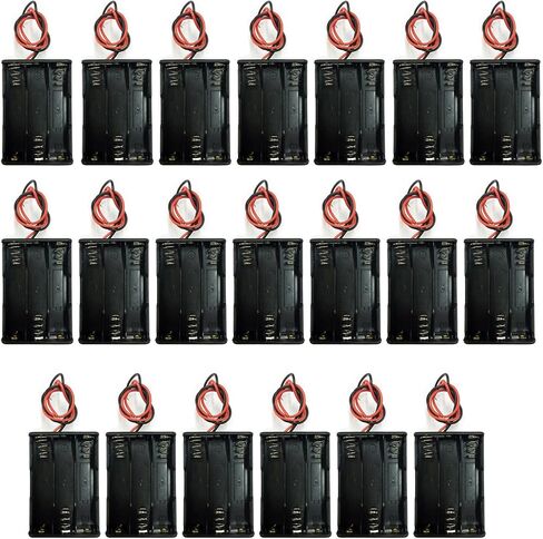 TrendBox Pack of 10pcs For 3xAA Battery 4.5V LR6 UM3 Black Plastic Storage Case Holder Clip Type with 6" Two Wire 22AWG Spring Lead Flat Tip Container DIY in Saudi Arabia