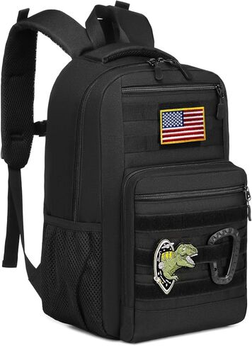 حقيبة ظهر للأطفال للأولاد 20 لتر حقيبة مدرسية تكتيكية لرياض الأطفال خفيفة الوزن حقيبة كتب للأطفال (مموهة باللون الأسود) in Kuwait