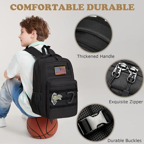 حقيبة ظهر للأطفال للأولاد 20 لتر حقيبة مدرسية تكتيكية لرياض الأطفال خفيفة الوزن حقيبة كتب للأطفال (مموهة باللون الأسود) in Kuwait