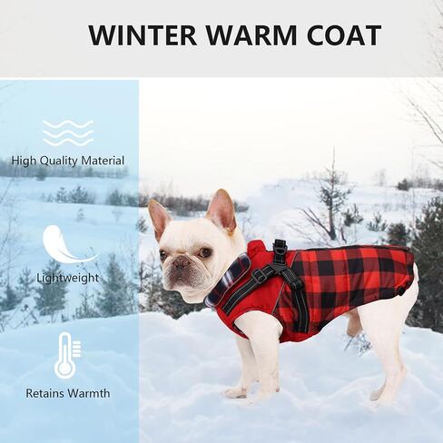Dog Coat with Harness,Small Dog Winter Coat,Doggie Jackets with Built in Harness,Adjustable Warm Jacket for Medium Large Dogs,Pet Puppy Cold Weather Coats for Dogs Waterproof (PlaidRed, Small) in Saudi Arabia