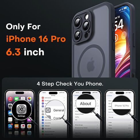 حافظة TOCOL مغناطيسية 3 في 1 لهاتف iPhone 16 Pro، مطورة [حماية كاملة للكاميرا] متوافقة مع MagSafe [حماية من الدرجة العسكرية 16 قدمًا] ممتص للصدمات لجهاز Pro 6.3 بوصة، أسود فضائي in Saudi Arabia