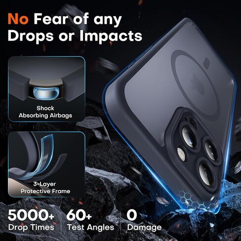 حافظة TOCOL مغناطيسية 3 في 1 لهاتف iPhone 16 Pro، مطورة [حماية كاملة للكاميرا] متوافقة مع MagSafe [حماية من الدرجة العسكرية 16 قدمًا] ممتص للصدمات لجهاز Pro 6.3 بوصة، أسود فضائي in Saudi Arabia