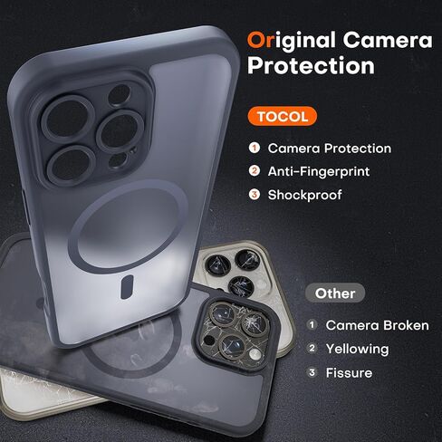 حافظة TOCOL مغناطيسية 3 في 1 لهاتف iPhone 16 Pro، مطورة [حماية كاملة للكاميرا] متوافقة مع MagSafe [حماية من الدرجة العسكرية 16 قدمًا] ممتص للصدمات لجهاز Pro 6.3 بوصة، أسود فضائي in Saudi Arabia
