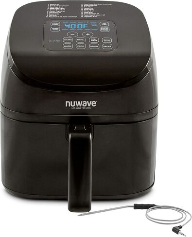تتضمن مقلاة الهواء الرقمية NUWAVE BRIO سعة 4.5 لتر تحكمًا دقيقًا في درجة الحرارة، وأدوات تحكم رقمية بلمسة واحدة، و6 إعدادات مسبقة سهلة، والتحكم في القوة الكهربائية، وكتاب الوصفات، وتطبيق Nuwave Cooking Club in Kuwait