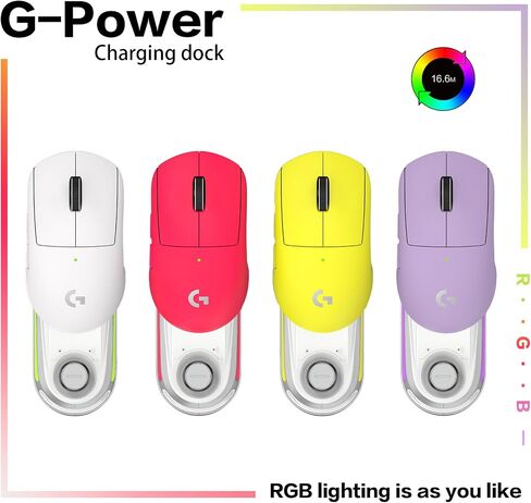 قاعدة شحن Fanxoo G-Power لجهاز Logitech G502 G502X Plus GPW G903 G703 ماوس لاسلكي مع ضوء RGB ومقبض التحكم في مستوى صوت الكمبيوتر (لا يشمل الماوس) (أبيض) in Saudi Arabia
