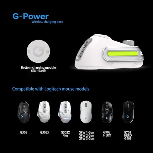 قاعدة شحن Fanxoo G-Power لجهاز Logitech G502 G502X Plus GPW G903 G703 ماوس لاسلكي مع ضوء RGB ومقبض التحكم في مستوى صوت الكمبيوتر (لا يشمل الماوس) (أبيض) in Saudi Arabia