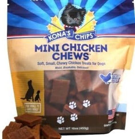 KONA'S Chips Mini Chicken Chews (16 أونصة) لدغات الدجاج الناعمة للكلاب، قضمات صغيرة الحجم من الدجاج المتشنج للكلاب in Saudi Arabia