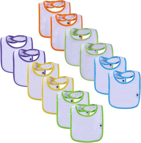 12 Pack Terry Drool Cotton Bibs, Unisex Baby Bibs with Fiber Filling Waterproof for Feeding, Teething, Drooling in Saudi Arabia
