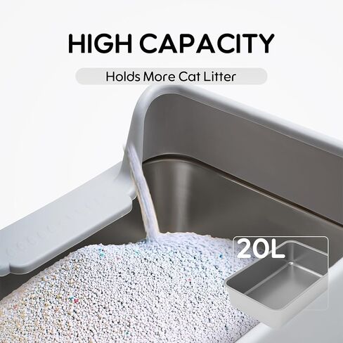 Citylife Stainless Steel Litter Box Cat Litter Box Enclosure with Lid 19.49" L x 13.6" W x 6.7" H, Metal Litter Box for Kitty Cats with High Sided, Non-Sticky, Odorless, Spill Proof, Light Grey in Kuwait