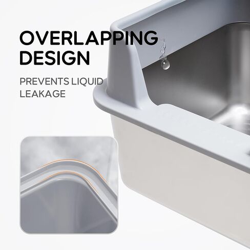 Citylife Stainless Steel Litter Box Cat Litter Box Enclosure with Lid 19.49" L x 13.6" W x 6.7" H, Metal Litter Box for Kitty Cats with High Sided, Non-Sticky, Odorless, Spill Proof, Light Grey in Kuwait